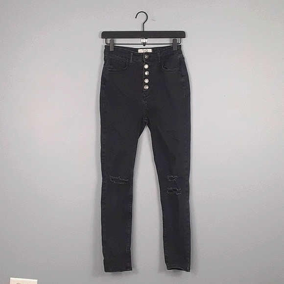 Free People We The Free Button Fly Black Distressed Skinny Slim Fit Jeans - Picture 3 of 11